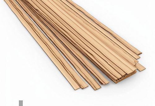 Pack of thin wooden strips with expressive texture on a light background
