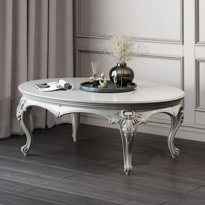 Countertop ST-027-1 for a coffee table made of wood, interior photo with carved wooden table