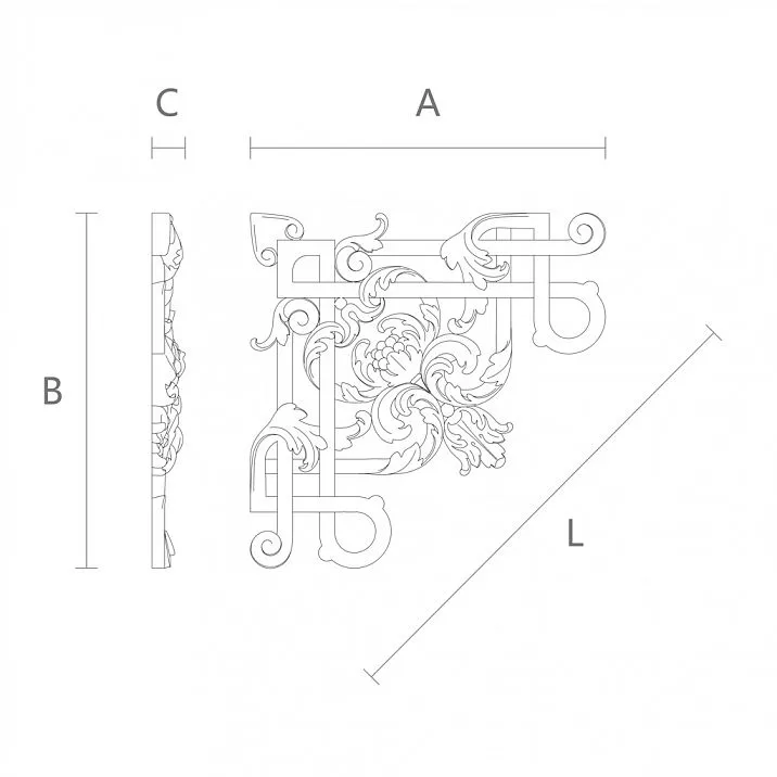 Floral wood carving on inlay N-326, drawing