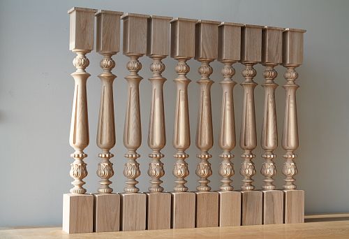 Ready-to-install carved wooden balusters with square top