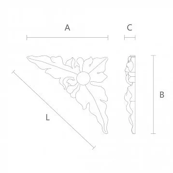 Wooden Applique with Relief Pattern in Rococo Style N-226R for Decorating Corner Surfaces