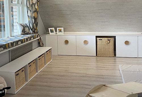 Children's room interior in wood style: warmth and coziness