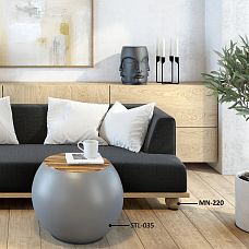 Современный интерьер с журнальным столиком на подстолье STL-035, диван, аксессуары