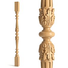 Wooden baluster L-027 with carving on a white background
