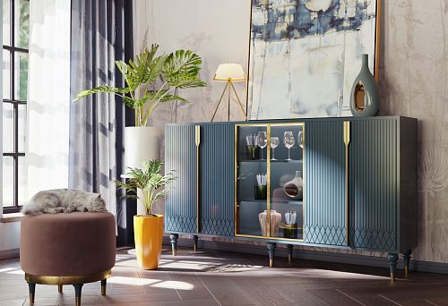 Modern interior with elegant furniture adorned with stylish accessories