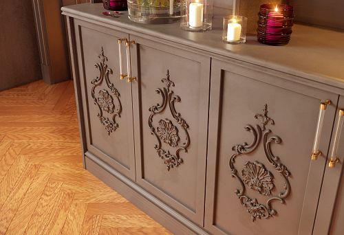 Replica of Italian furniture &mdash; chest with carved fronts and decorative elements