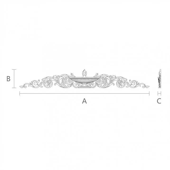 Wooden decorative overlay with carved ornament N-268, drawing