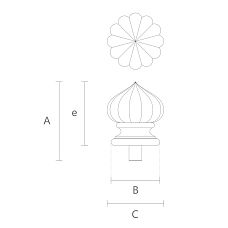 Conical wooden cap for post L-090 with carving drawing