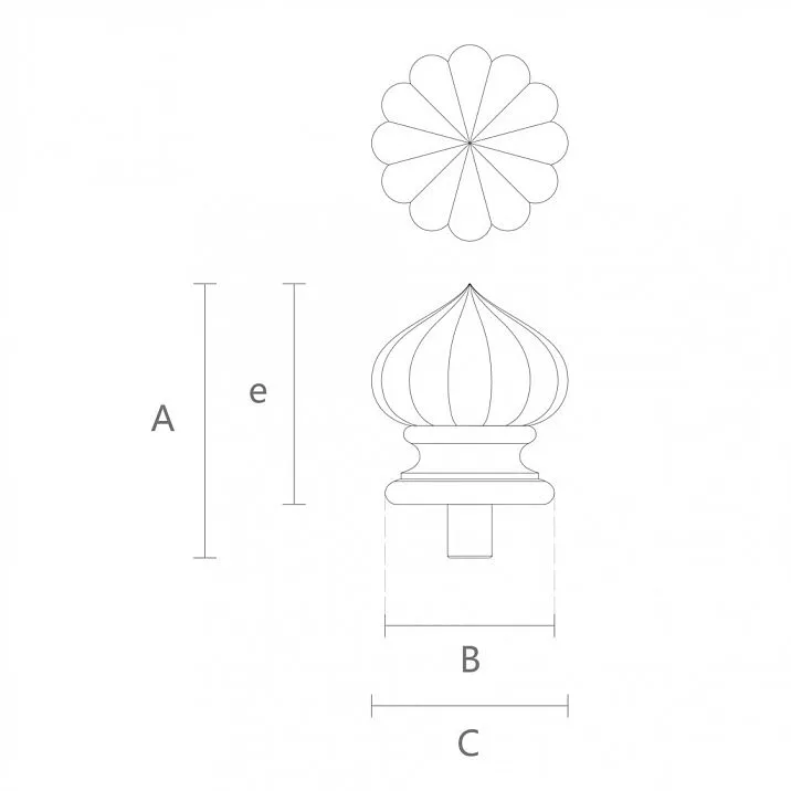 Conical wooden cap for post L-090 with carving drawing