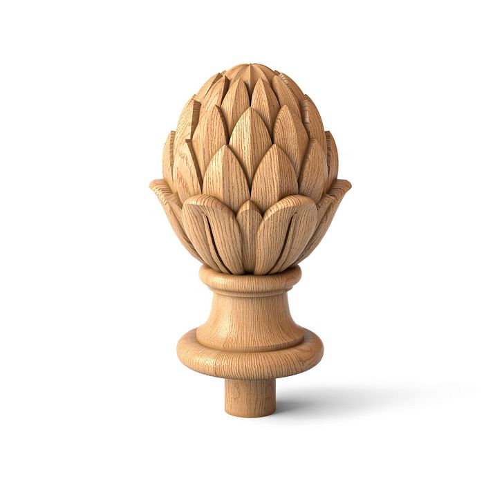 Original finial for post L-057 made of wood with a plant motif in the shape of an artichoke
