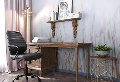 Work corner with a solid wood table and classic legs in a modern interior