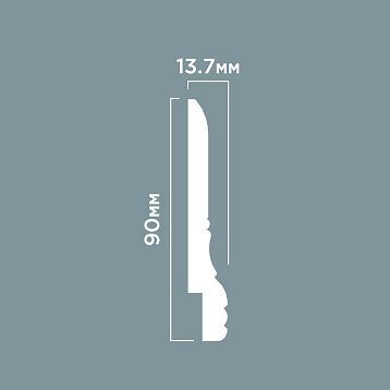 Floor skirting board L1605 from polystyrene HI WOOD, 90 mm height, with expressive decorative relief, white color