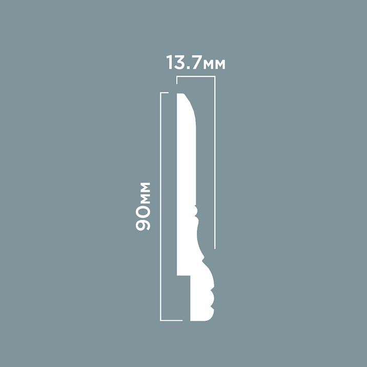 Skirting board L1605 POLYSTYRENE HI WOOD 90mm x 13.7mm x 2.0m drawing