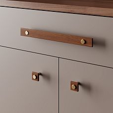 Xylon HL-056-1M furniture handle made of solid wood with Stavros coating. Ergonomic bracket shape for kitchens, cabinets, dressers, natural texture