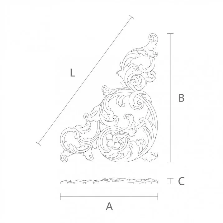 Schematic drawing and dimensions of molded decoration NPU-440R