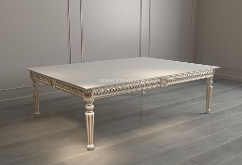 Modern wooden table with decorative elements and elegant finish