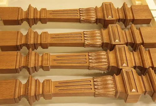 Decorative carved wooden balusters for stairs with elegant texture and classic design