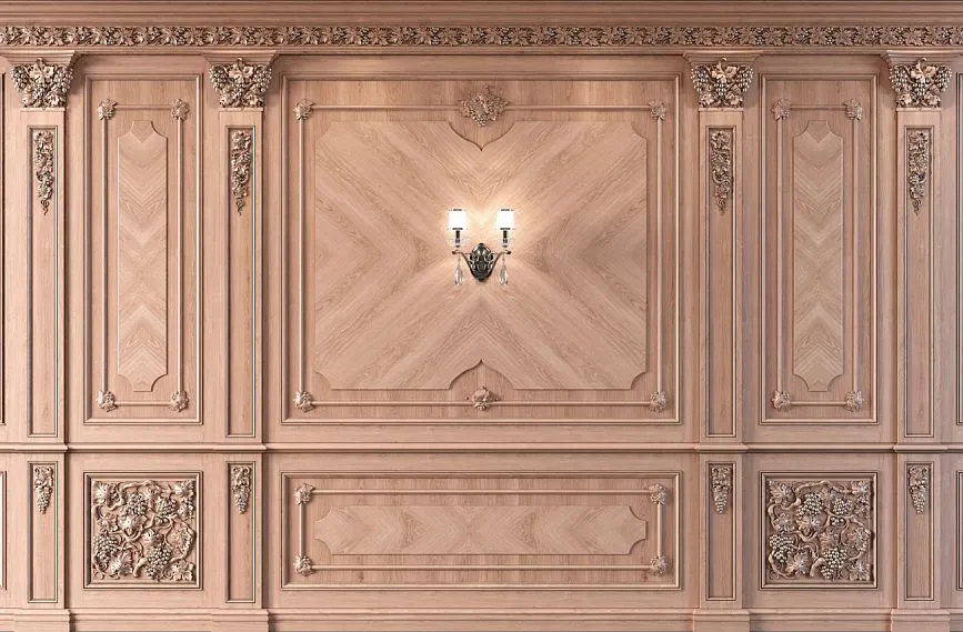 Classic interior using wall panels INT-021 and decorative elements STAVROS