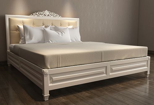 Classic solid wood bed with soft headboard