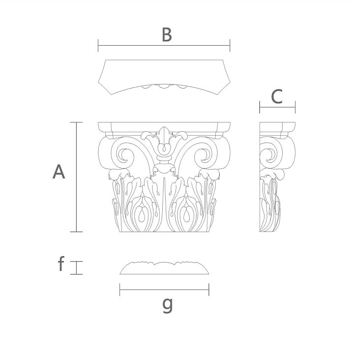 Резная капитель из полиуретана KLPU-004 декор архитектурная чертеж