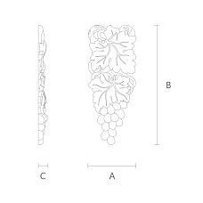 Wooden applique with carved leaf and grapevine pattern &mdash; applique N-254R drawing