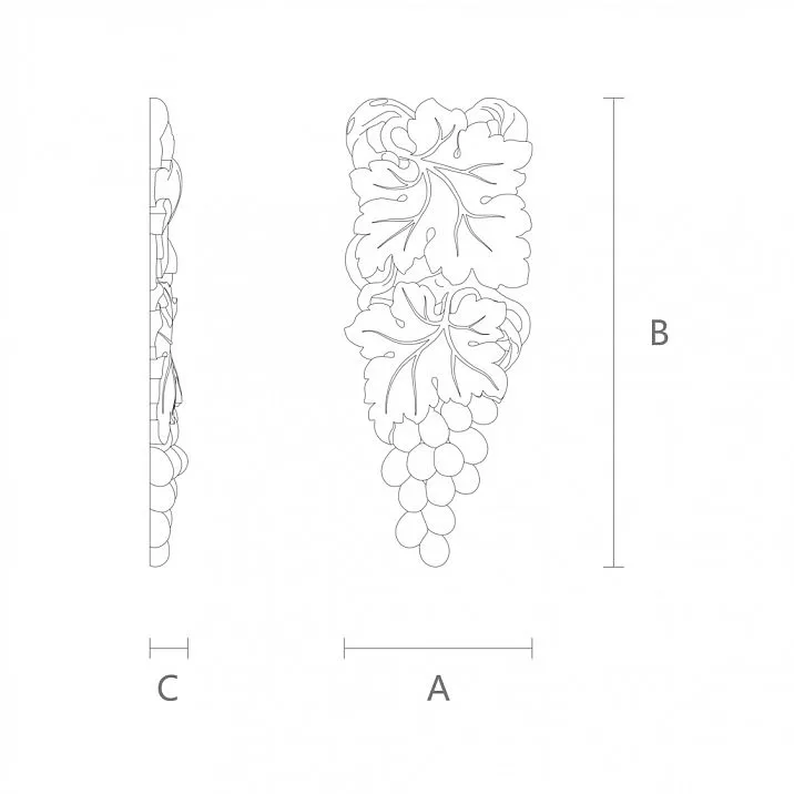 Wooden applique with carved leaf and grapevine pattern &mdash; applique N-254R drawing