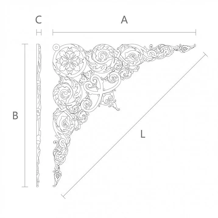 Wooden interior decor - carved overlay N-330 made of oak or beech drawing