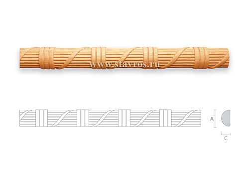 Carved decorative wooden beam with intertwined ribbon ornament