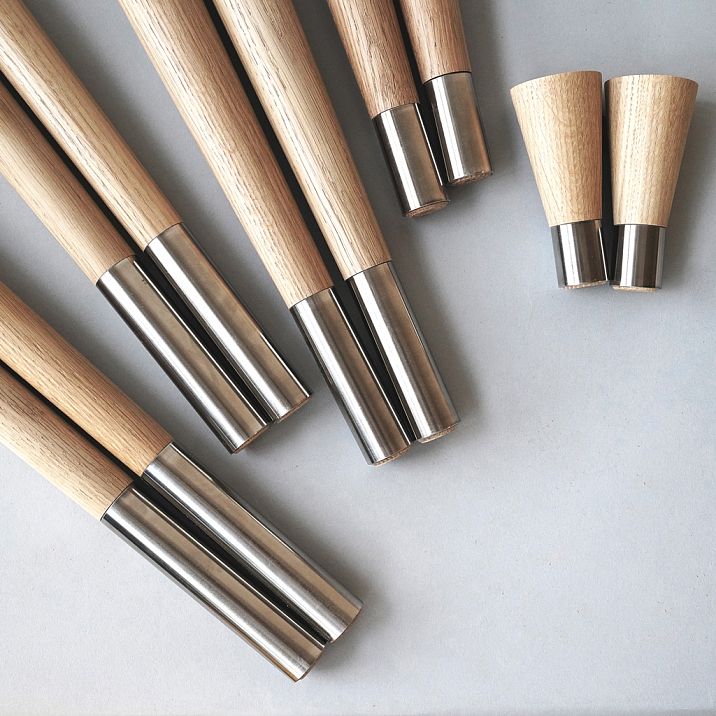 Precisely turned furniture leg with stainless steel decor MN-148