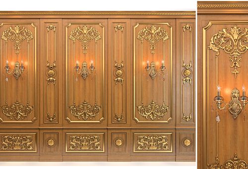 Золочёные резные украшения для интерьера на стене в классическом стиле