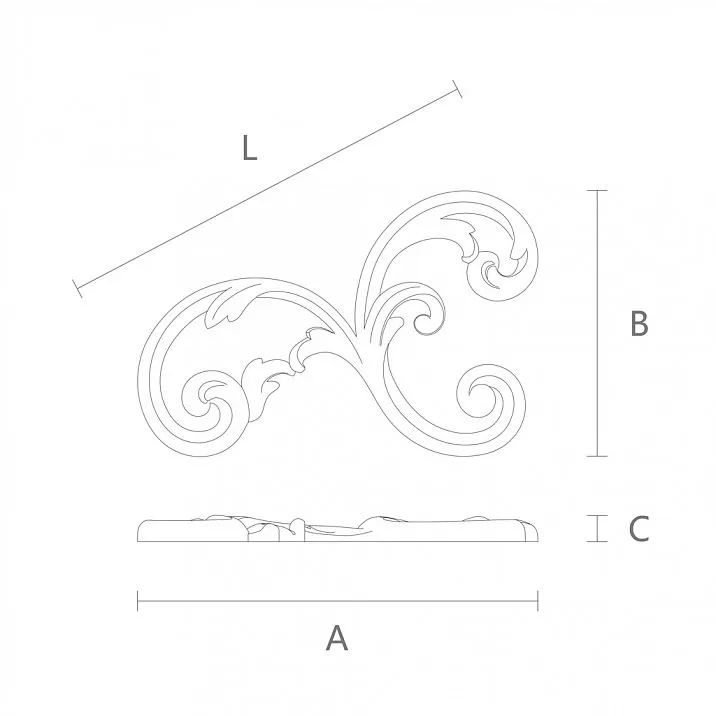 Резная накладка N-283L из дерева чертеж