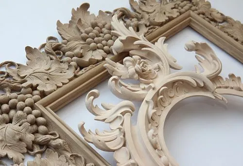 Carved Wooden Frame with Grapevine and Flowers for Photos and Interior