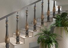 Wooden stair baluster L-103 combined with handrails and posts