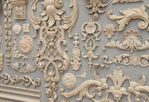 Collection of wooden carving decoration for furniture &mdash; diverse elements, inlays, and ornaments for refined facade design