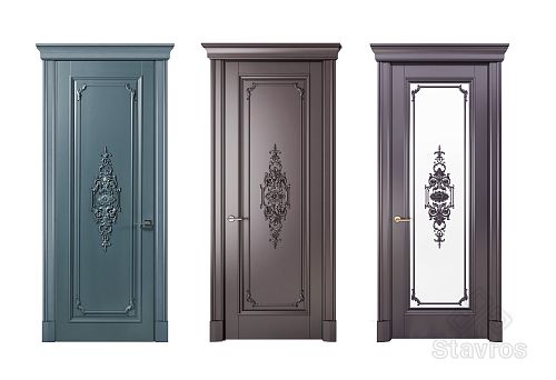Three Luxurious Wooden Doors with Carving and Glass from Manufacturer STAVROS