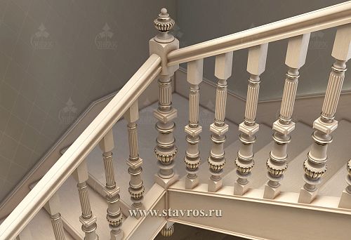 Light carved balusters from solid wood in classic style for stair treads