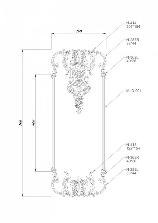 Чертеж комплект декора из дерева C-005-2 для мебели