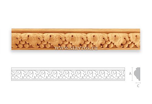 Carved trim for window frame with natural wood leaf and berry ornament