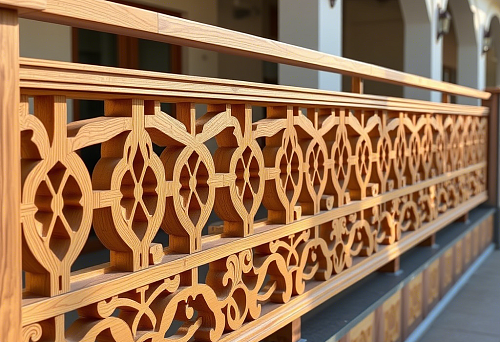 Modern wooden balusters, machined on CNC machines, with intricate ornamentation and high precision carving