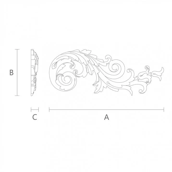 Накладка из дуба или бука N-206R с резными уголками в виде S-образной линии чертеж