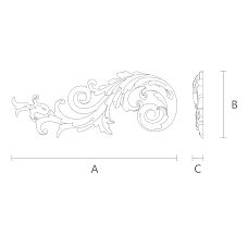 Oak or Beech Wooden Inlay N-206L with Baroque Decorative Carvings - Drawing