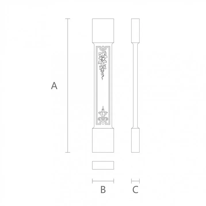 Плоская балясина L-113.1 из дерева на лестнице в классическом интерьере чертеж