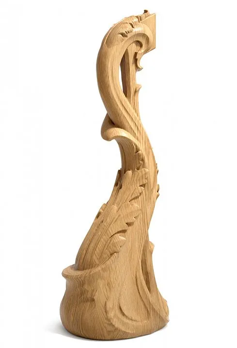 Stair support column made of beech and oak wood