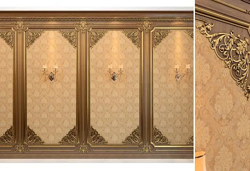 Decorative cornices and moldings in a classical interior