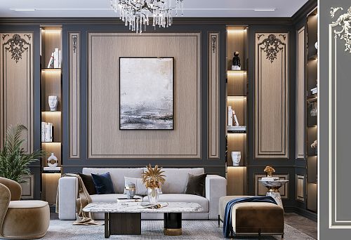 Decorative Carved Furniture Posts in Classic Interior.