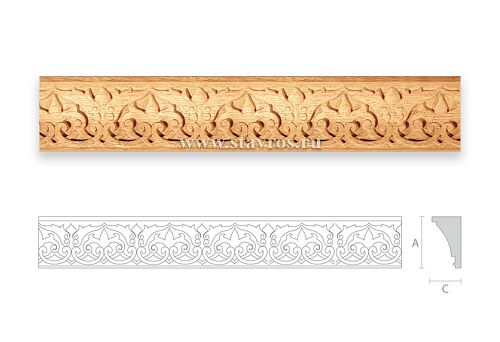 Carved wooden strip with traditional ornament for window framing