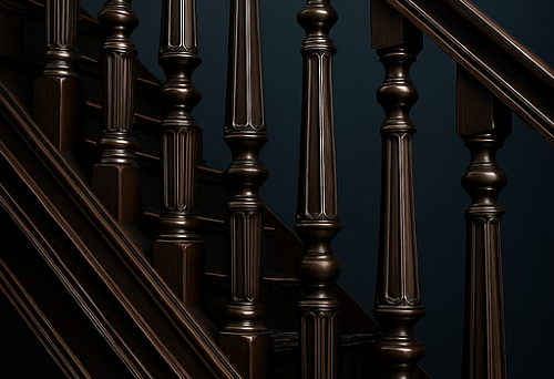 Elegant dark balusters and posts for staircases with decorative finishing