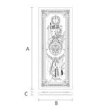 Decorative applique made of oak or beech wood with carved ornament in the shape of a coat of arms, drawing