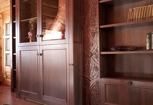 Cabinet made of solid wood with carved elements, in a modern style