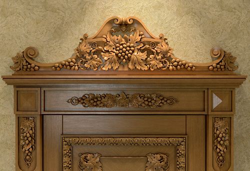 Decorative Wooden Doorway Framing with Carved Grape Clusters and Leaves
